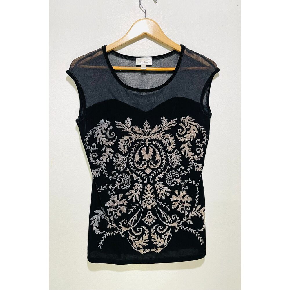 Dressbarn VTG Y2K top velvet shier sequins USA made sweetheart neck women S
